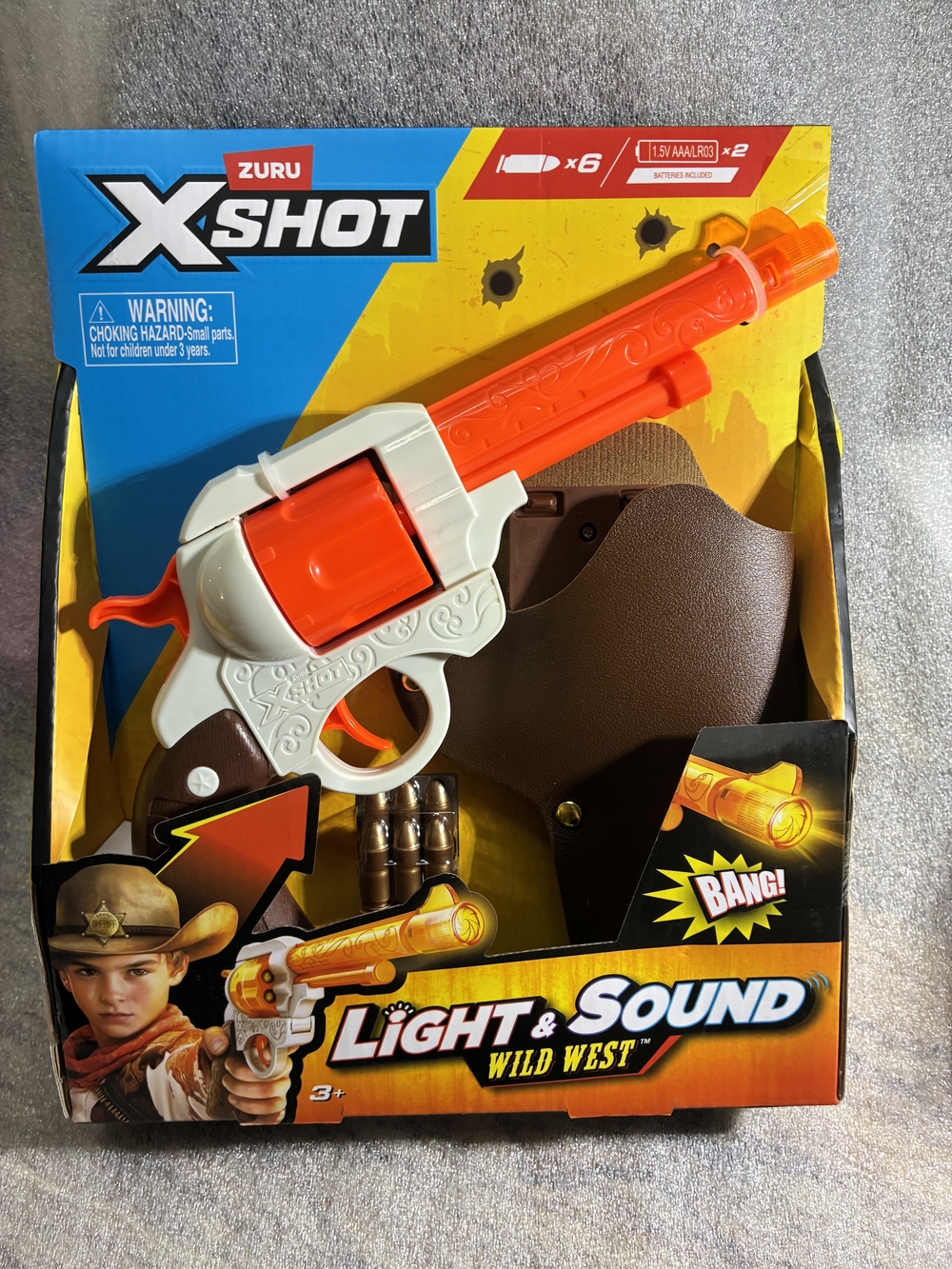 Zuru X-Shot Light & Sound Wild West Toy Revolver - Orange, White, Brown